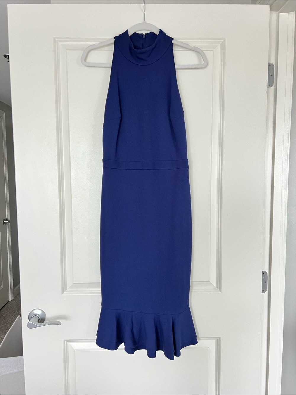 ALI & JAY Cobalt Halter Midi Dress with Ruffle Hem